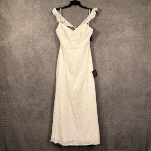 Lulus Dress‎ Womens Medium White Lace Ruffle Backyard Courthouse Beach Wedding